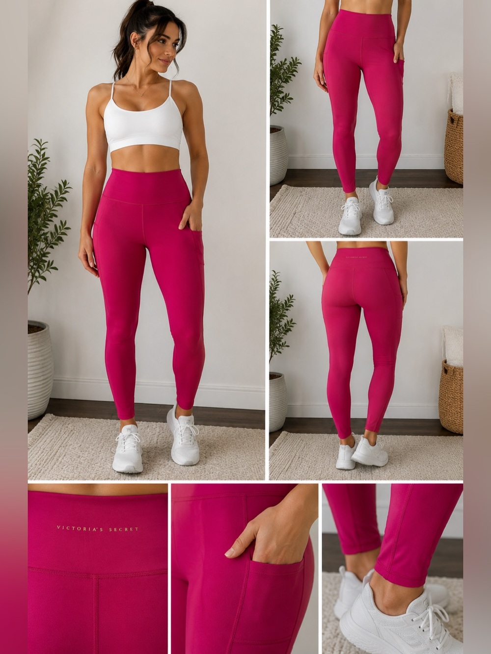 💗 Victoria’s Secret Knockout High Rise Leggings Large 12-14 Pink Side Pockets
